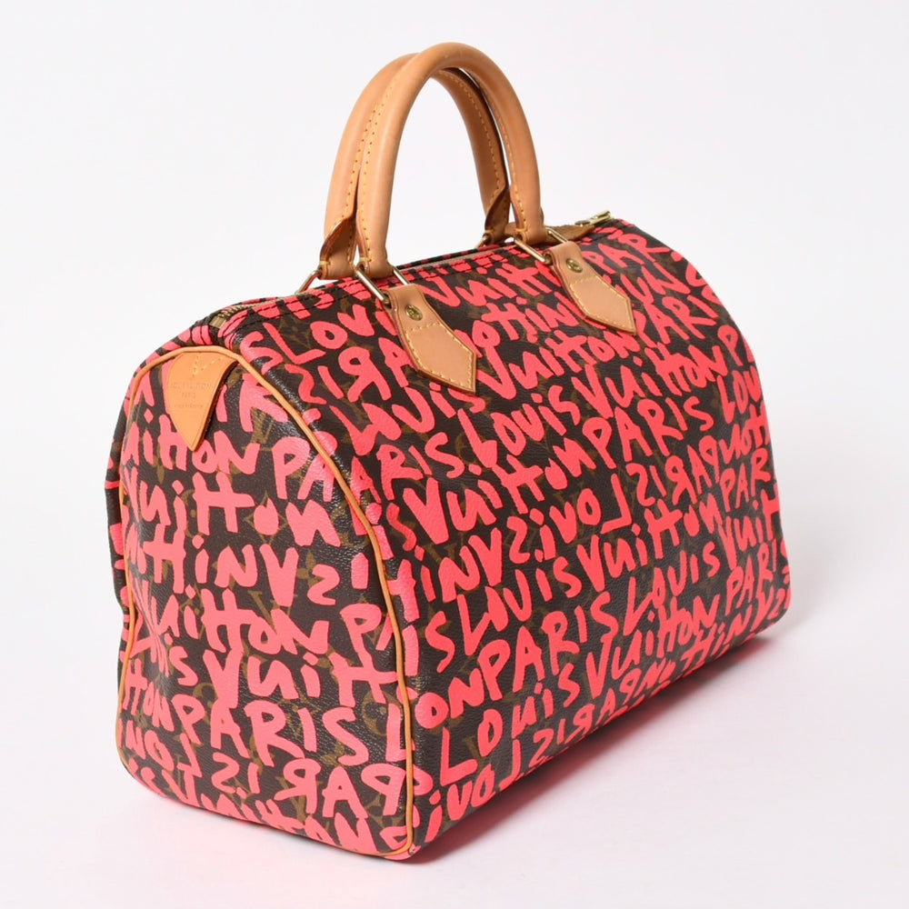 極美品 LOUIS VUITTON ルイヴィトン モノグラム グラフィティ スピーディ30 ハンドバッグ M93704 ブラウン ピンク ゴールド金具 中古 4a005658