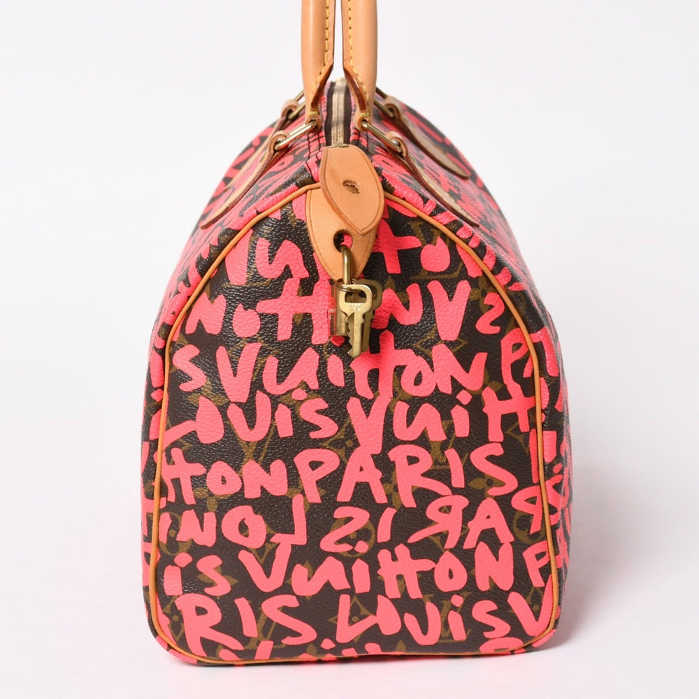 極美品 LOUIS VUITTON ルイヴィトン モノグラム グラフィティ スピーディ30 ハンドバッグ M93704 ブラウン ピンク ゴールド金具 中古 4a005658