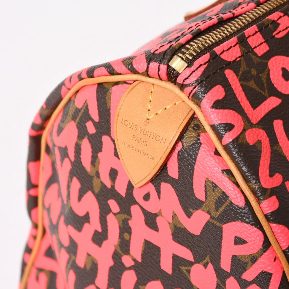 極美品 LOUIS VUITTON ルイヴィトン モノグラム グラフィティ スピーディ30 ハンドバッグ M93704 ブラウン ピンク ゴールド金具 中古 4a005658