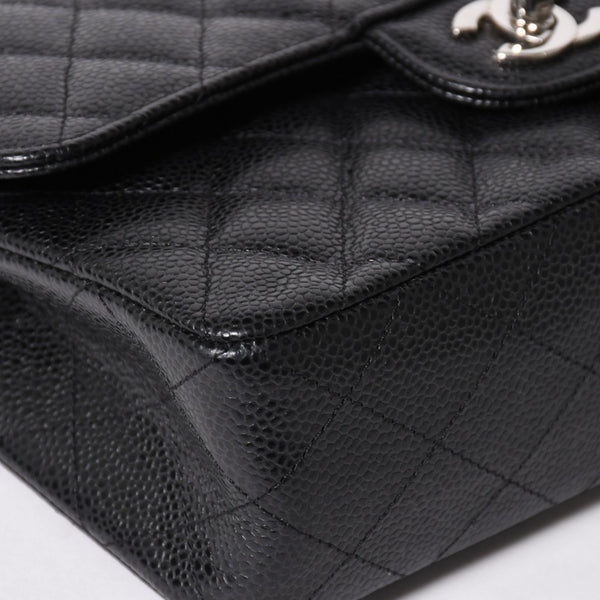 新品同様 CHANEL シャネル マトラッセ23 Wフラップ Wチェーンショルダーバッグ ランダム番台 ココマーク キャビアスキン ブラック 中古 4a005676
