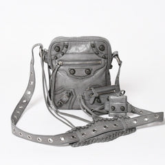 BALENCIAGA バレンシアガ ル・カゴール ショルダーバッグ グレー レザー 719065 シルバー金具 美品 中古 4a005476