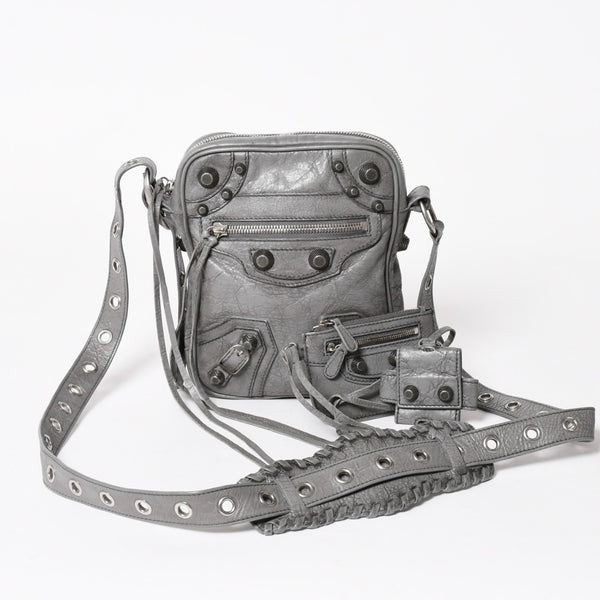 BALENCIAGA バレンシアガ ル・カゴール ショルダーバッグ グレー レザー 719065 シルバー金具 美品 中古 4a005476