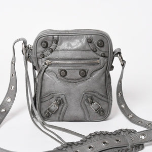BALENCIAGA バレンシアガ ル・カゴール ショルダーバッグ グレー レザー 719065 シルバー金具 美品 中古 4a005476
