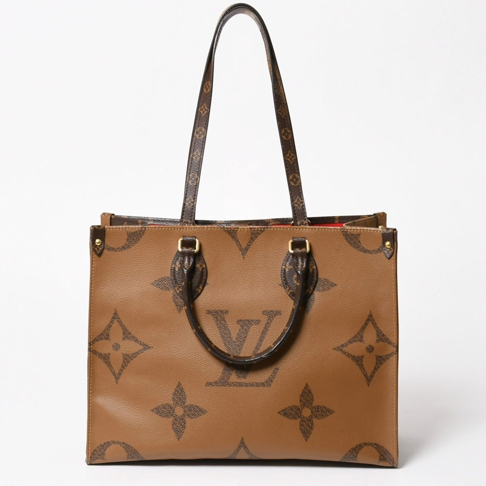 新品同様品 LOUIS VUITTON ルイヴィトン モノグラム ジャイアント リバース オンザゴーMM トートバッグ M45321 ブラウン 中古 4a005471