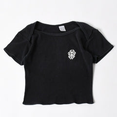 CHROME HEARTS クロムハーツ オールド ヴァインダガー スクロールラベル プリント トップス 黒 ホワイト 美品 中古 4a005606