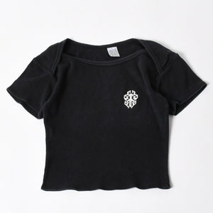 CHROME HEARTS クロムハーツ オールド ヴァインダガー スクロールラベル プリント トップス 黒 ホワイト 美品 中古 4a005606