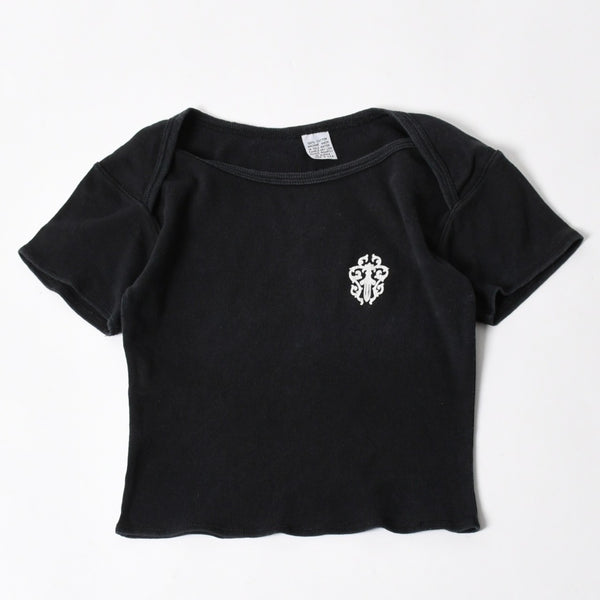 CHROME HEARTS クロムハーツ オールド ヴァインダガー スクロールラベル プリント トップス 黒 ホワイト 美品 中古 4a005606