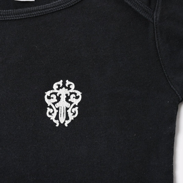 CHROME HEARTS クロムハーツ オールド ヴァインダガー スクロールラベル プリント トップス 黒 ホワイト 美品 中古 4a005606