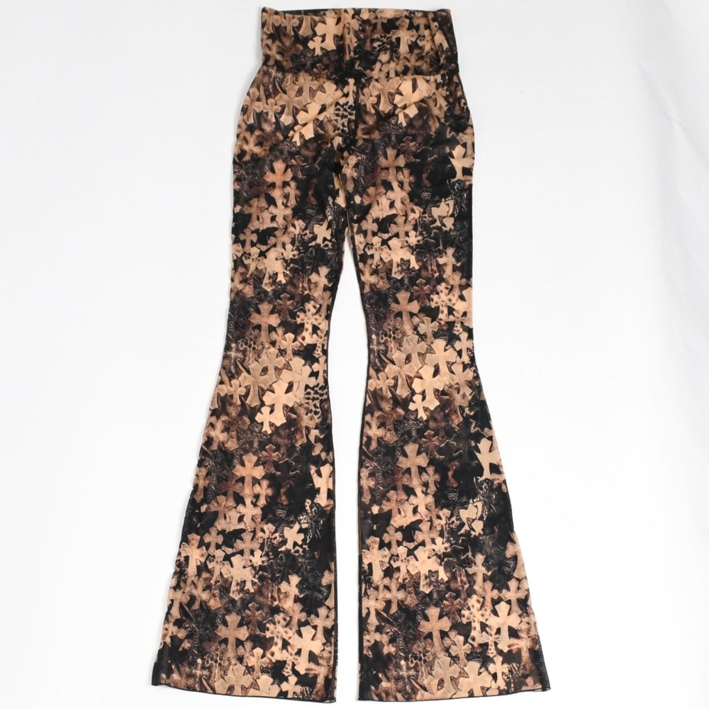 New and unused item CHROME HEARTS Semi-tary cross pattern mesh lace flare long pants sheer long pants size XS black brown used 4a005762