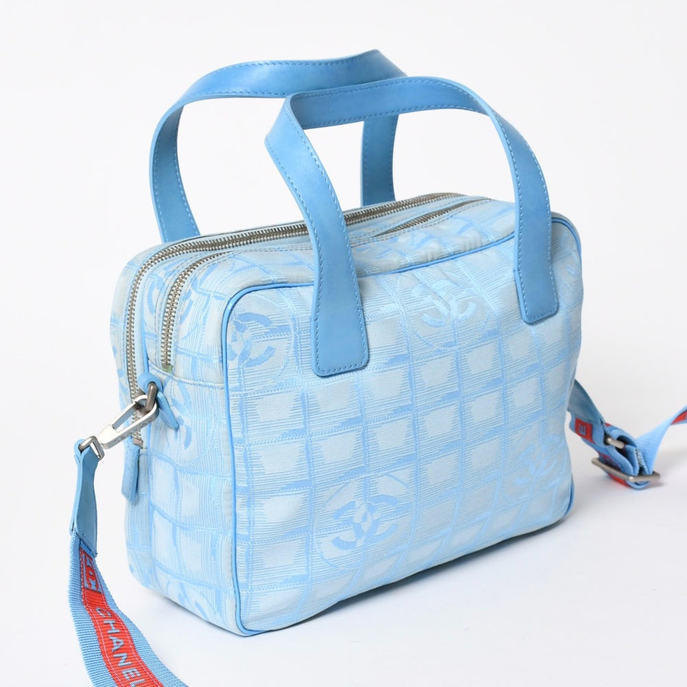 CHANEL New Travel Line 2WAY Bag No. 7 Coco Mark Nylon Leather Blue Red Good Condition Used 4a005652