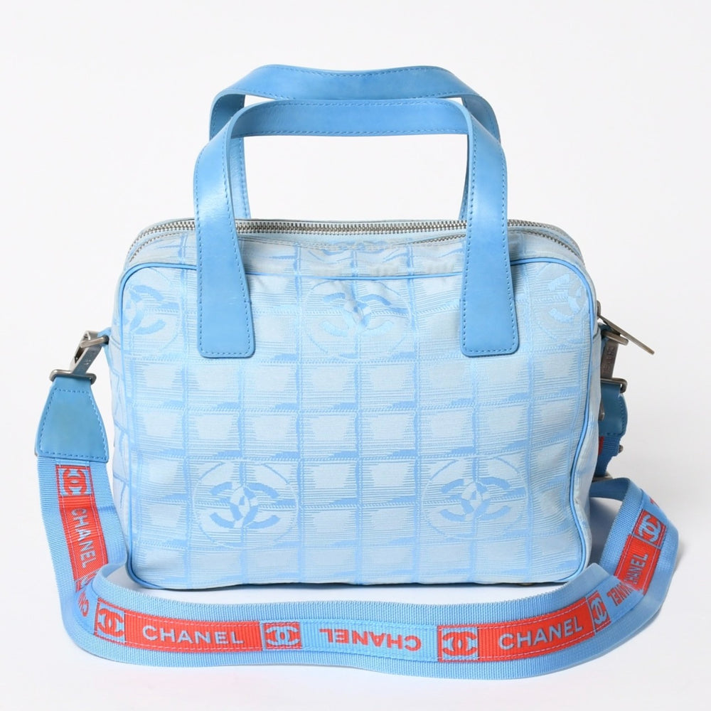 CHANEL New Travel Line 2WAY Bag No. 7 Coco Mark Nylon Leather Blue Red Good Condition Used 4a005652