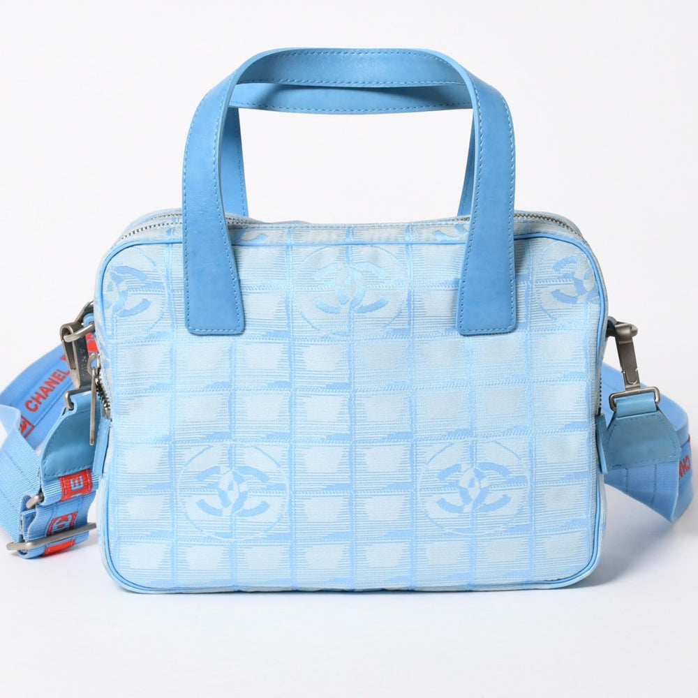 CHANEL New Travel Line 2WAY Bag No. 7 Coco Mark Nylon Leather Blue Red Good Condition Used 4a005652