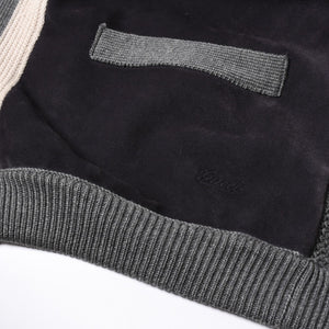 GUCCI グッチ レザー切替ウールカーディガン 323162 Z6650 グレー ネイビー バイカラー Mサイズ ウール レザー(スエード) 美品 中古 4a005714