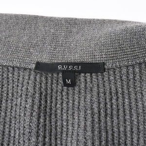 GUCCI グッチ レザー切替ウールカーディガン 323162 Z6650 グレー ネイビー バイカラー Mサイズ ウール レザー(スエード) 美品 中古 4a005714