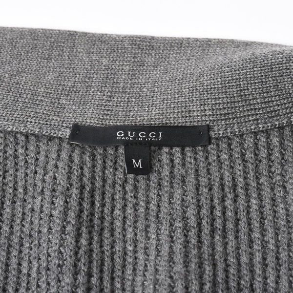 GUCCI グッチ レザー切替ウールカーディガン 323162 Z6650 グレー ネイビー バイカラー Mサイズ ウール レザー(スエード) 美品 中古 4a005714