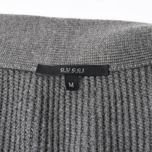 画像をギャラリービューアに読み込む, GUCCI グッチ レザー切替ウールカーディガン 323162 Z6650 グレー ネイビー バイカラー Mサイズ ウール レザー(スエード) 美品 中古 4a005714