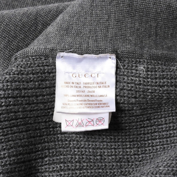 GUCCI グッチ レザー切替ウールカーディガン 323162 Z6650 グレー ネイビー バイカラー Mサイズ ウール レザー(スエード) 美品 中古 4a005714