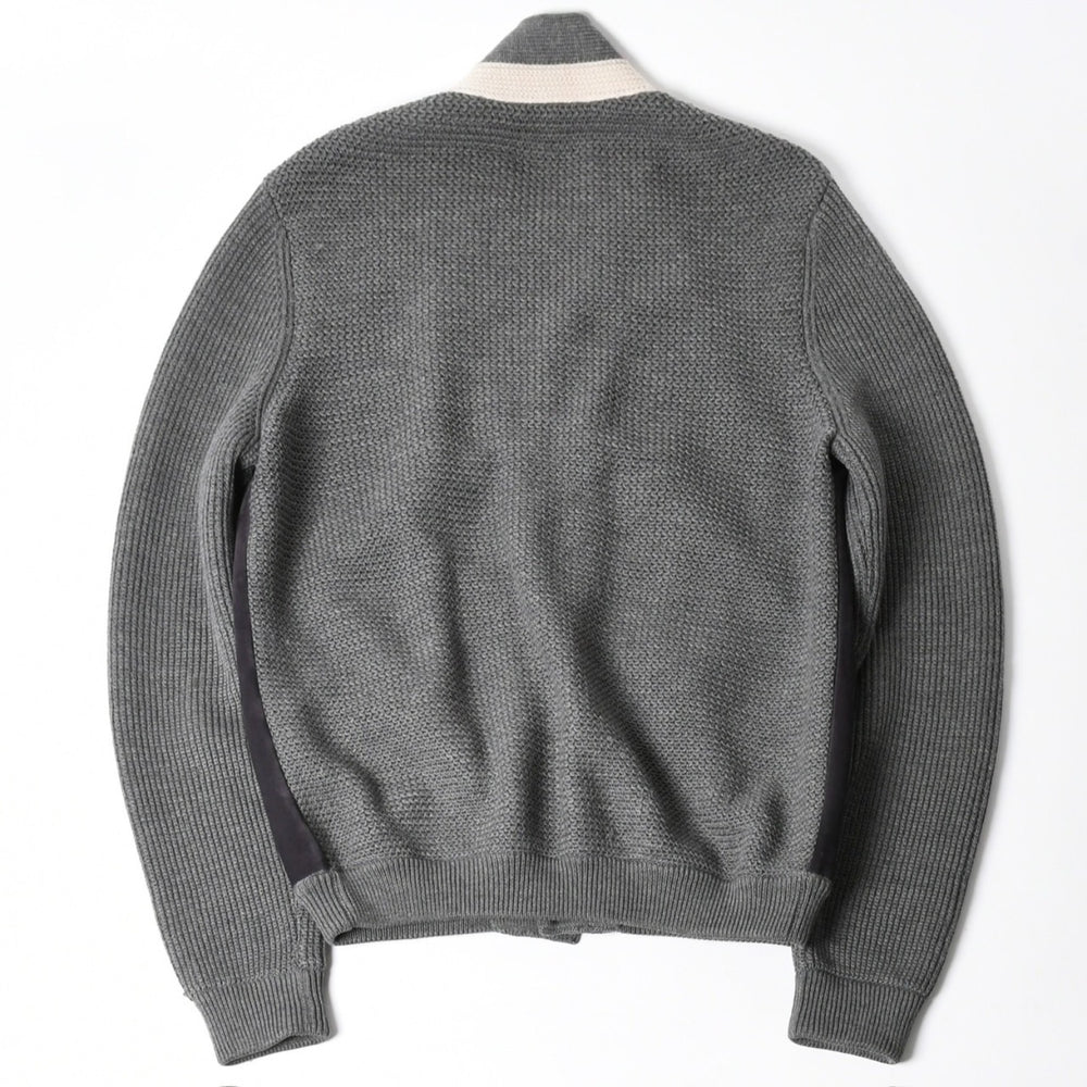 GUCCI グッチ レザー切替ウールカーディガン 323162 Z6650 グレー ネイビー バイカラー Mサイズ ウール レザー(スエード) 美品 中古 4a005714