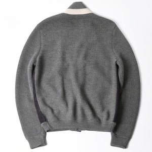 GUCCI グッチ レザー切替ウールカーディガン 323162 Z6650 グレー ネイビー バイカラー Mサイズ ウール レザー(スエード) 美品 中古 4a005714