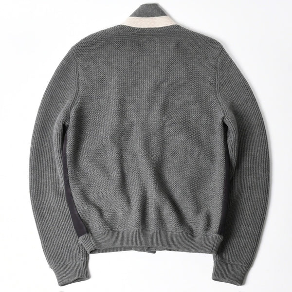 GUCCI グッチ レザー切替ウールカーディガン 323162 Z6650 グレー ネイビー バイカラー Mサイズ ウール レザー(スエード) 美品 中古 4a005714