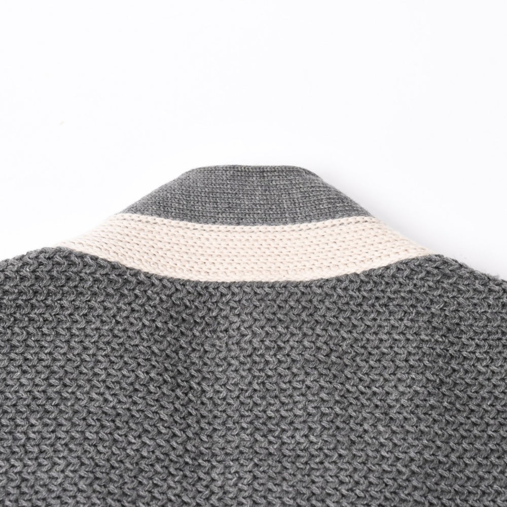 GUCCI Gucci Leather Switching Wool Cardigan 323162 Z6650 Gray Navy Bicolor M Size Wool Leather (Suede) Good Condition Used 4a005714