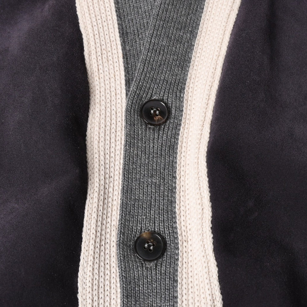 GUCCI Gucci Leather Switching Wool Cardigan 323162 Z6650 Gray Navy Bicolor M Size Wool Leather (Suede) Good Condition Used 4a005714