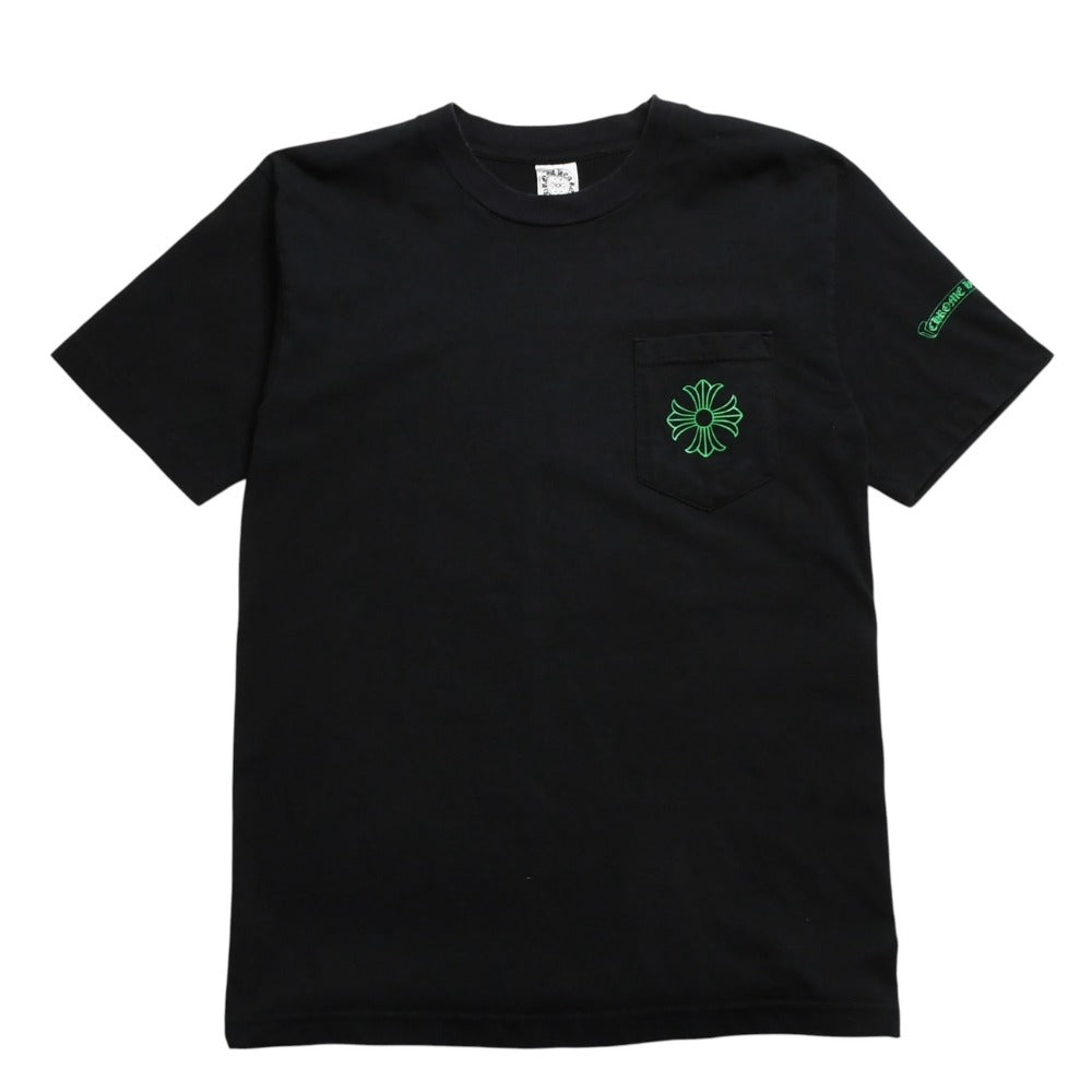 極美品 CHROME HEARTS クロムハーツ CHプラスプリント半袖ポケットTシャツ CHプラス オールドブロッククロス ブラック Mサイズ 中古 4a005763