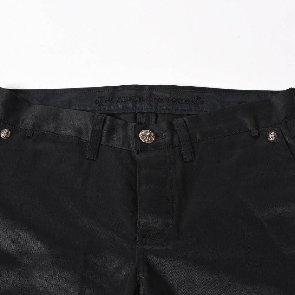 極美品 CHROME HEARTS クロムハーツ クロスボールボタン チノパンツ 32サイズ スクロールラベル ブラック シルバー 中古 4a005726