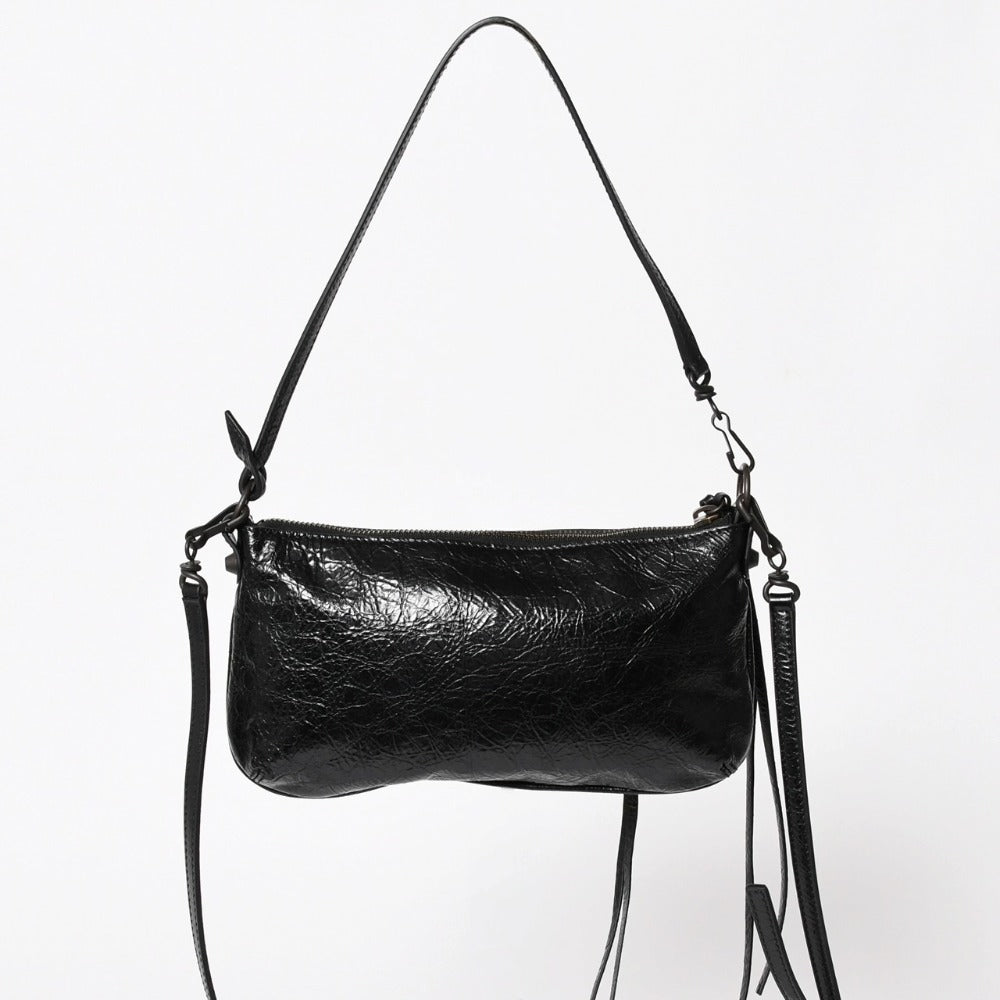 新品同様品 BALENCIAGA バレンシアガ Le City ポーチ ストラップ アリーナ ラムスキン ブラスハードウェア 863960 ブラック ブロンズ金具 中古 4a005787