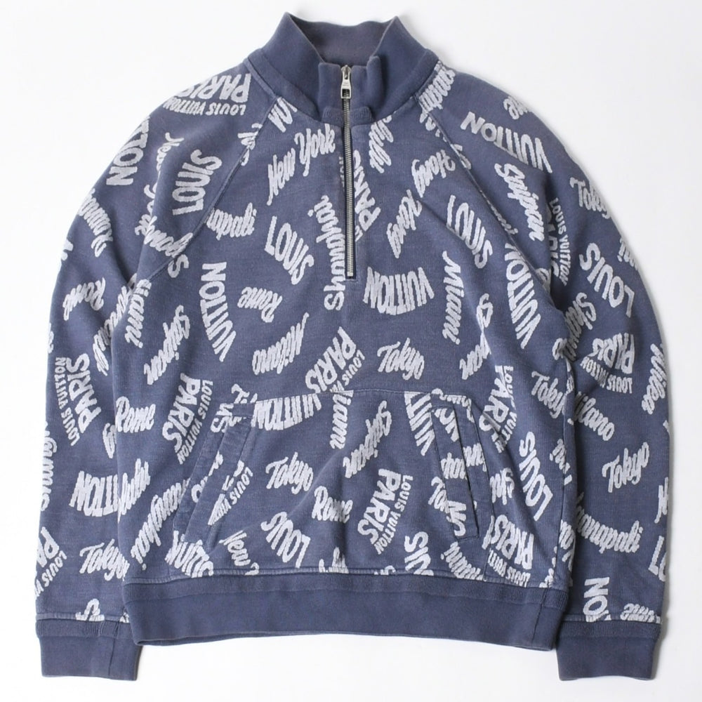 LOUIS VUITTON ルイヴィトン スウェット ハーフジップ ニット ブルー インディゴ ホワイト RM181M FMG HEY08W 美品 中古 4a007921