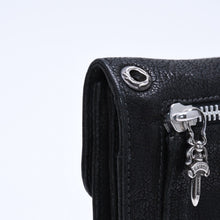 将图片加载到图库查看器，極美品 CHROME HEARTS クロムハーツ WAVE DESTROY LTHR ウェーブ ウォレット 長財布 クロスボタン デストロイレザー シルバー925 中古 4a005740
