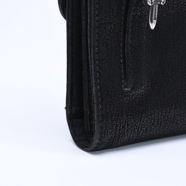 極美品 CHROME HEARTS クロムハーツ WAVE DESTROY LTHR ウェーブ ウォレット 長財布 クロスボタン デストロイレザー シルバー925 中古 4a005740