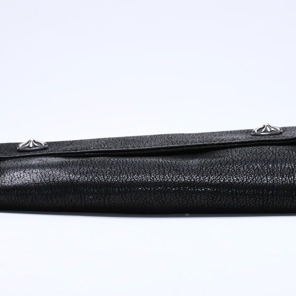 極美品 CHROME HEARTS クロムハーツ WAVE DESTROY LTHR ウェーブ ウォレット 長財布 クロスボタン デストロイレザー シルバー925 中古 4a005740