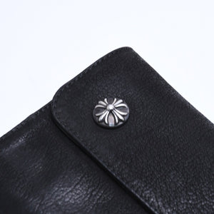 極美品 CHROME HEARTS クロムハーツ WAVE DESTROY LTHR ウェーブ ウォレット 長財布 クロスボタン デストロイレザー シルバー925 中古 4a005740