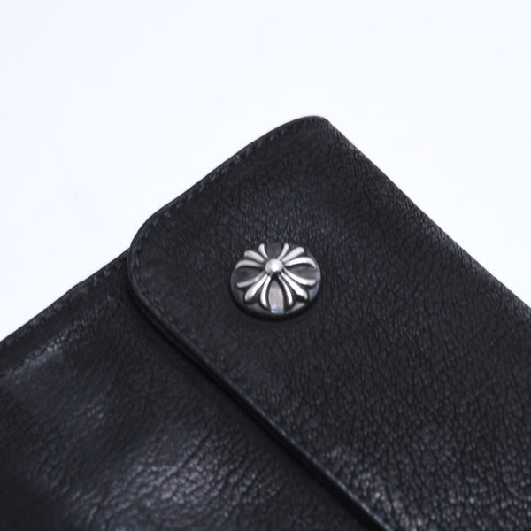 極美品 CHROME HEARTS クロムハーツ WAVE DESTROY LTHR ウェーブ ウォレット 長財布 クロスボタン デストロイレザー シルバー925 中古 4a005740