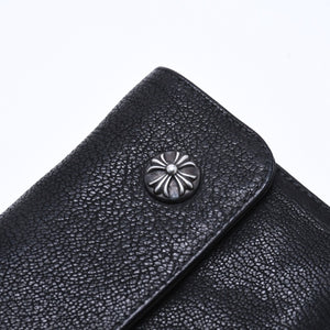 極美品 CHROME HEARTS クロムハーツ WAVE DESTROY LTHR ウェーブ ウォレット 長財布 クロスボタン デストロイレザー シルバー925 中古 4a005740