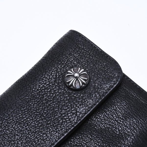 極美品 CHROME HEARTS クロムハーツ WAVE DESTROY LTHR ウェーブ ウォレット 長財布 クロスボタン デストロイレザー シルバー925 中古 4a005740