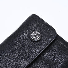将图片加载到图库查看器，極美品 CHROME HEARTS クロムハーツ WAVE DESTROY LTHR ウェーブ ウォレット 長財布 クロスボタン デストロイレザー シルバー925 中古 4a005740