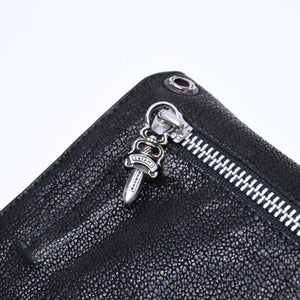 極美品 CHROME HEARTS クロムハーツ WAVE DESTROY LTHR ウェーブ ウォレット 長財布 クロスボタン デストロイレザー シルバー925 中古 4a005740