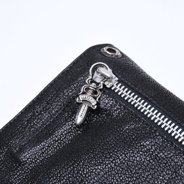 極美品 CHROME HEARTS クロムハーツ WAVE DESTROY LTHR ウェーブ ウォレット 長財布 クロスボタン デストロイレザー シルバー925 中古 4a005740