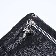 将图片加载到图库查看器，極美品 CHROME HEARTS クロムハーツ WAVE DESTROY LTHR ウェーブ ウォレット 長財布 クロスボタン デストロイレザー シルバー925 中古 4a005740