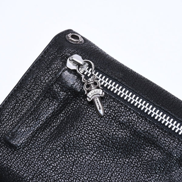 極美品 CHROME HEARTS クロムハーツ WAVE DESTROY LTHR ウェーブ ウォレット 長財布 クロスボタン デストロイレザー シルバー925 中古 4a005740