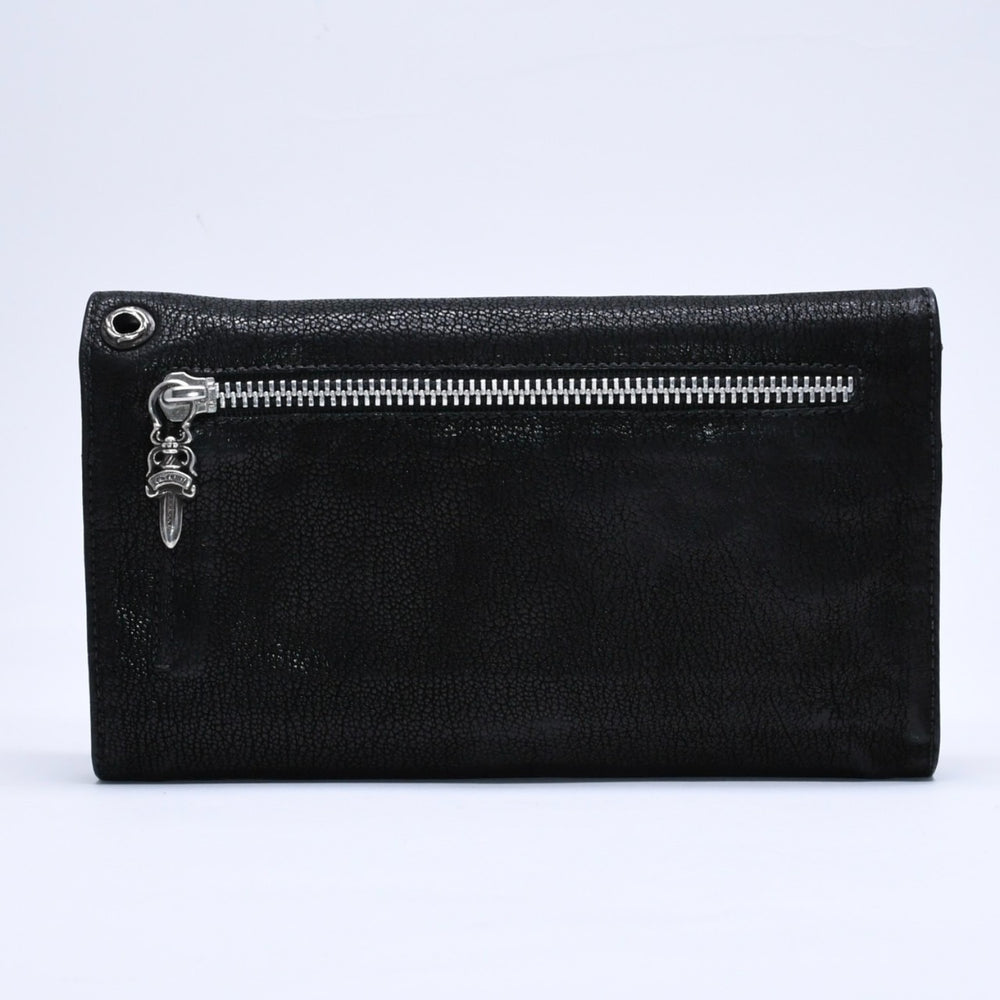 Very Good Condition CHROME HEARTS WAVE DESTROY LTHR Wave Wallet Long Wallet Cross Button Destroy Leather Silver 925 Used 4a005740