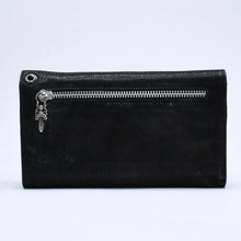 将图片加载到图库查看器，極美品 CHROME HEARTS クロムハーツ WAVE DESTROY LTHR ウェーブ ウォレット 長財布 クロスボタン デストロイレザー シルバー925 中古 4a005740