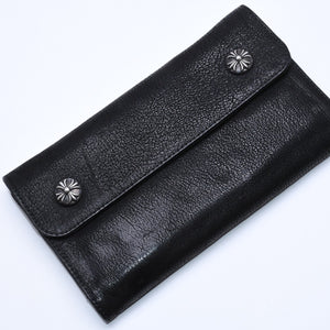 極美品 CHROME HEARTS クロムハーツ WAVE DESTROY LTHR ウェーブ ウォレット 長財布 クロスボタン デストロイレザー シルバー925 中古 4a005740