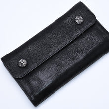 将图片加载到图库查看器，極美品 CHROME HEARTS クロムハーツ WAVE DESTROY LTHR ウェーブ ウォレット 長財布 クロスボタン デストロイレザー シルバー925 中古 4a005740
