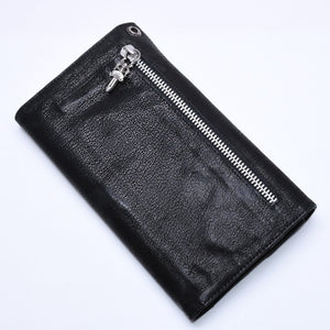 極美品 CHROME HEARTS クロムハーツ WAVE DESTROY LTHR ウェーブ ウォレット 長財布 クロスボタン デストロイレザー シルバー925 中古 4a005740
