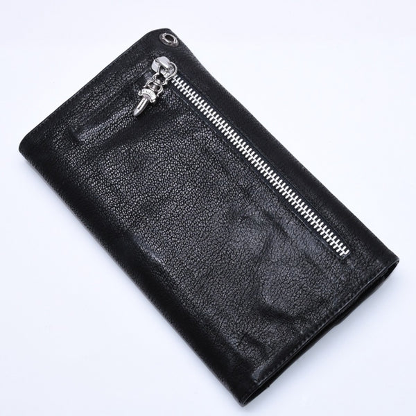 極美品 CHROME HEARTS クロムハーツ WAVE DESTROY LTHR ウェーブ ウォレット 長財布 クロスボタン デストロイレザー シルバー925 中古 4a005740