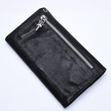 将图片加载到图库查看器，極美品 CHROME HEARTS クロムハーツ WAVE DESTROY LTHR ウェーブ ウォレット 長財布 クロスボタン デストロイレザー シルバー925 中古 4a005740