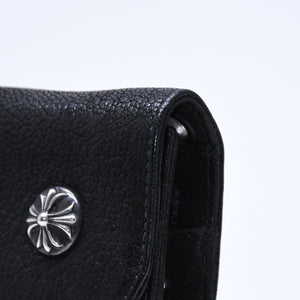 極美品 CHROME HEARTS クロムハーツ WAVE DESTROY LTHR ウェーブ ウォレット 長財布 クロスボタン デストロイレザー シルバー925 中古 4a005740